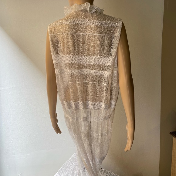 White lace sequined detail ruffled neck  cover up overall long dress OS - Picture 10 of 15